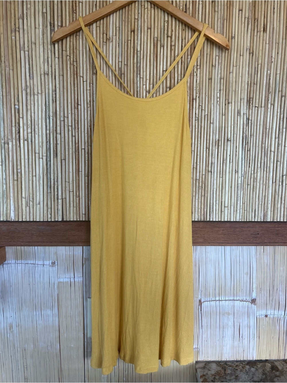 Hurley Yellow Knit Spaghetti Strap Sun Dress Ribbed Flowy Fit A-Line Beach Indie